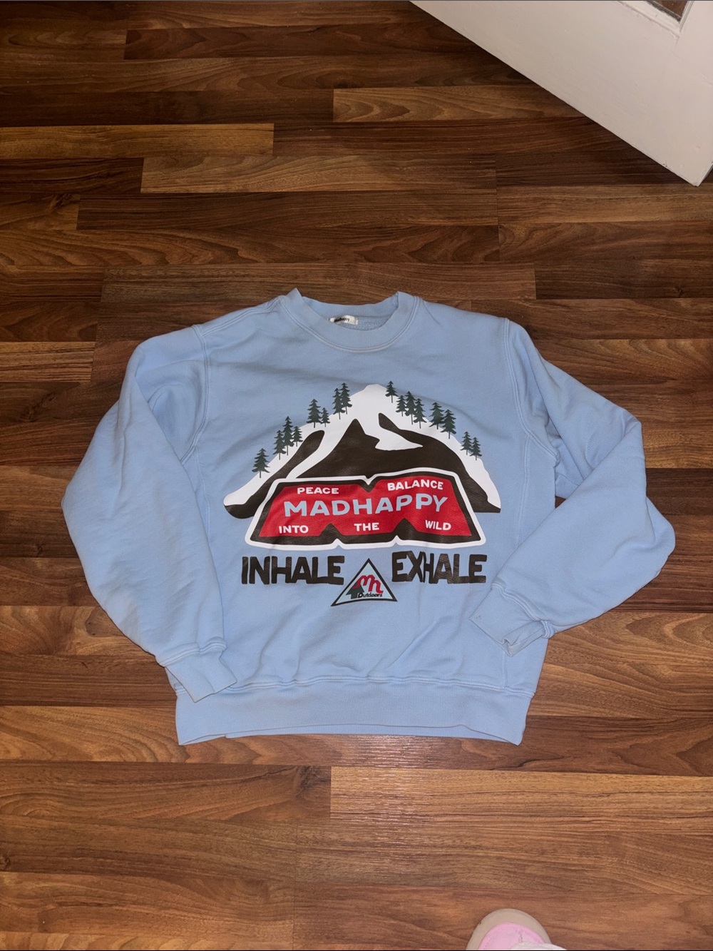 Madhappy Light Blue Crewneck Sweatshirt with Red & Black Graphic